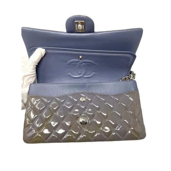 CHANEL Chanel Classic Patent Medium Double Flap Bag - Grey - Picture 14 of 16